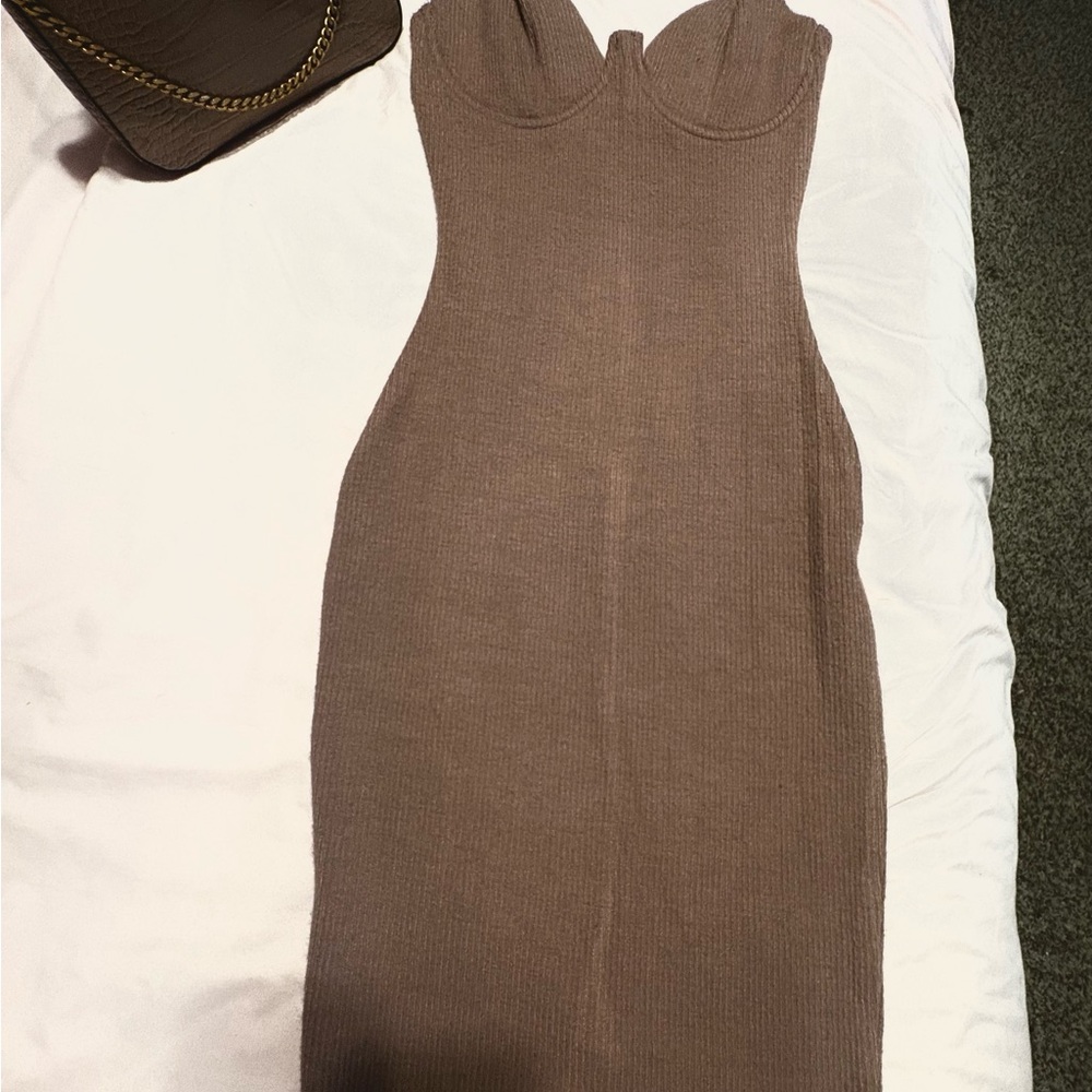 Fashion Nova Strapless Tan Dress